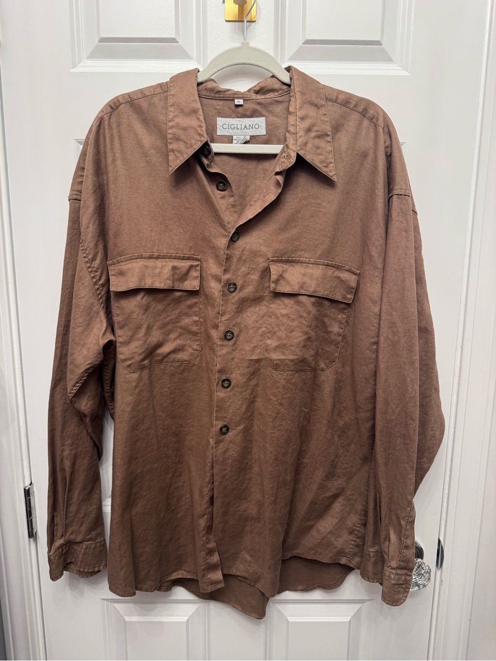 Cigliano Brown Button-Up Shirt unisex 100% Linen
